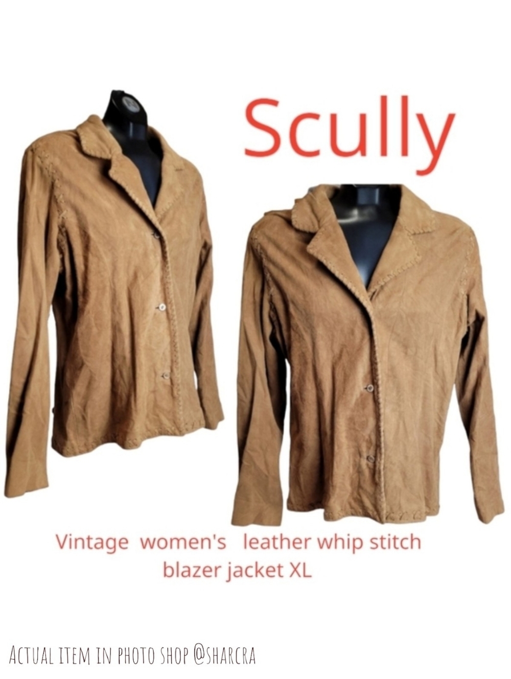 Vintage Scully Women's suede leather blazer western whip stitch tan jacket XL